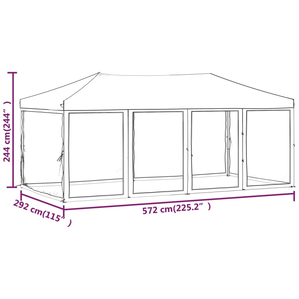 Hopfällbart partytält med sidoväggar svart 3x6 m