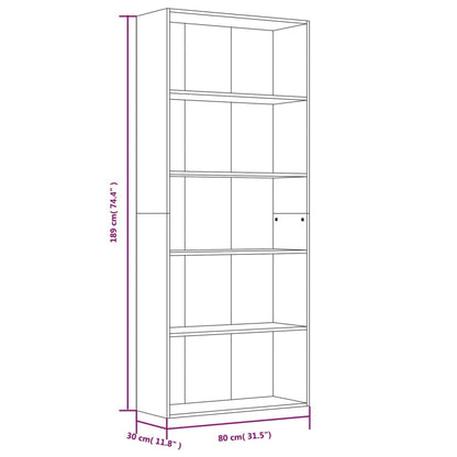 Bokhylla 5 hyllor rökfärgad ek 80x30x189 cm konstruerat trä