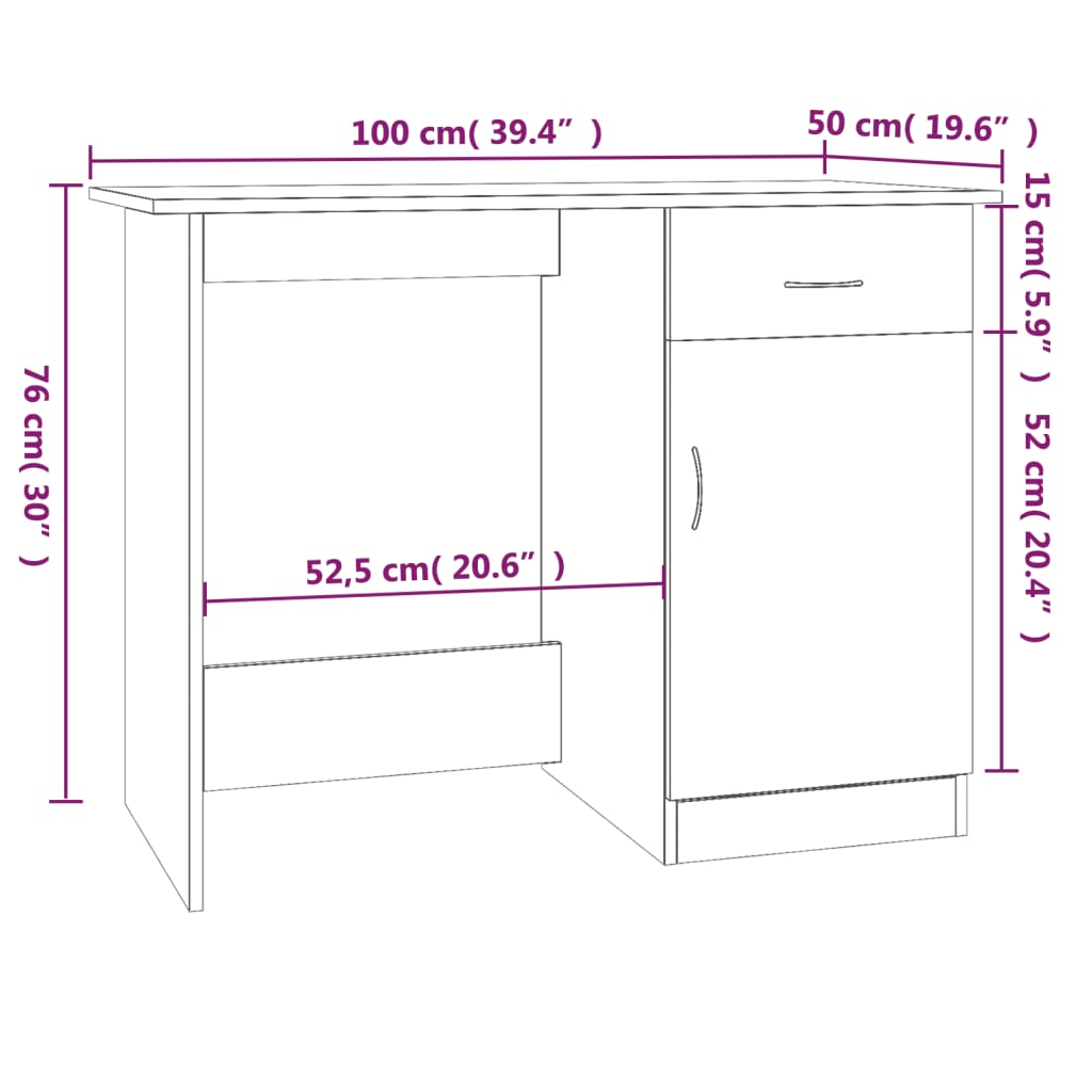 Skrivbord rökfärgad ek 100x50x76 cm konstruerat trä