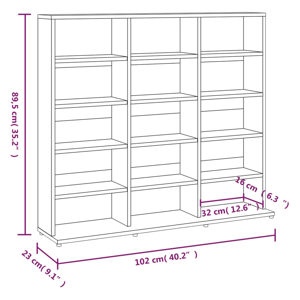 CD-hylla rökfärgad ek 102x23x89,5 cm konstruerat trä