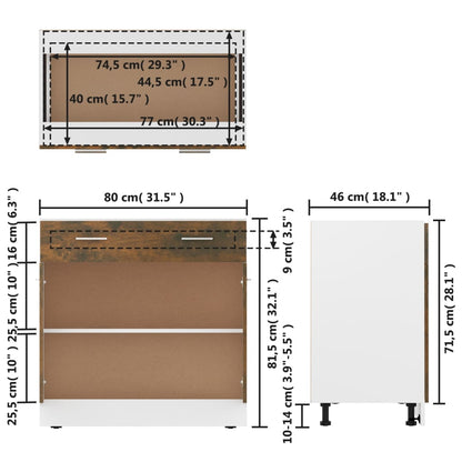 Underskåp rökfärgad ek 80x46x81,5 cm konstruerat trä