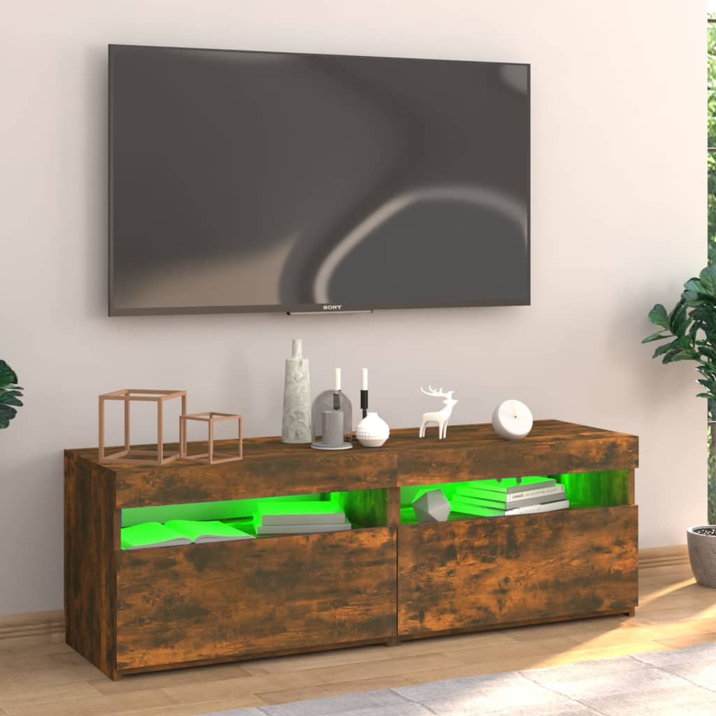 Tv-bänk med LED-belysning rökfärgad ek 120x35x40 cm