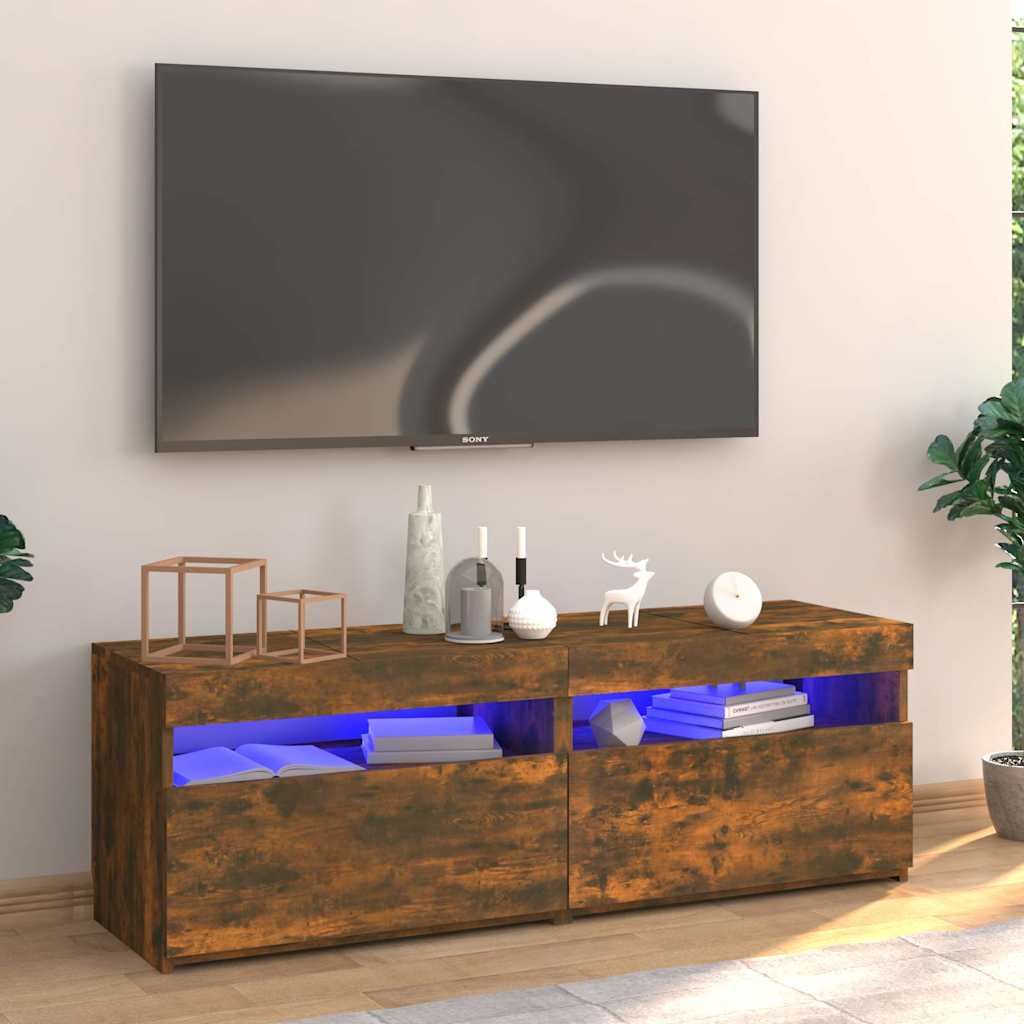 Tv-bänk med LED-belysning rökfärgad ek 120x35x40 cm