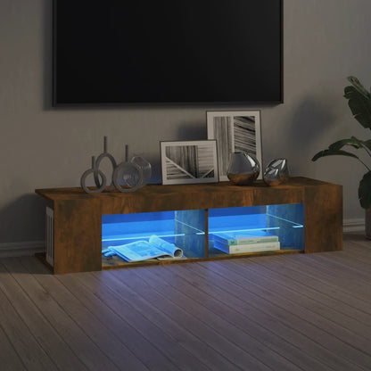 Tv-bänk med LED-belysning rökfärgad ek 135x39x30 cm