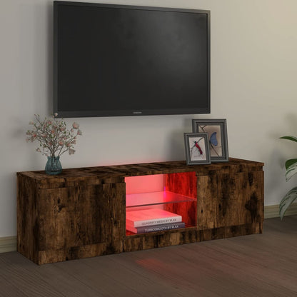 Tv-bänk med LED-belysning rökfärgad ek 120x30x35,5 cm