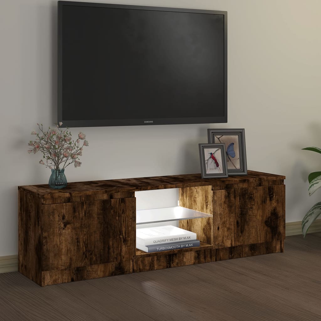 Tv-bänk med LED-belysning rökfärgad ek 120x30x35,5 cm