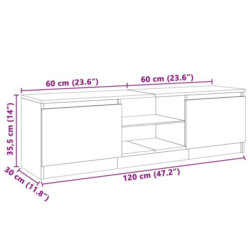 Tv-bänk med LED-belysning rökfärgad ek 120x30x35,5 cm