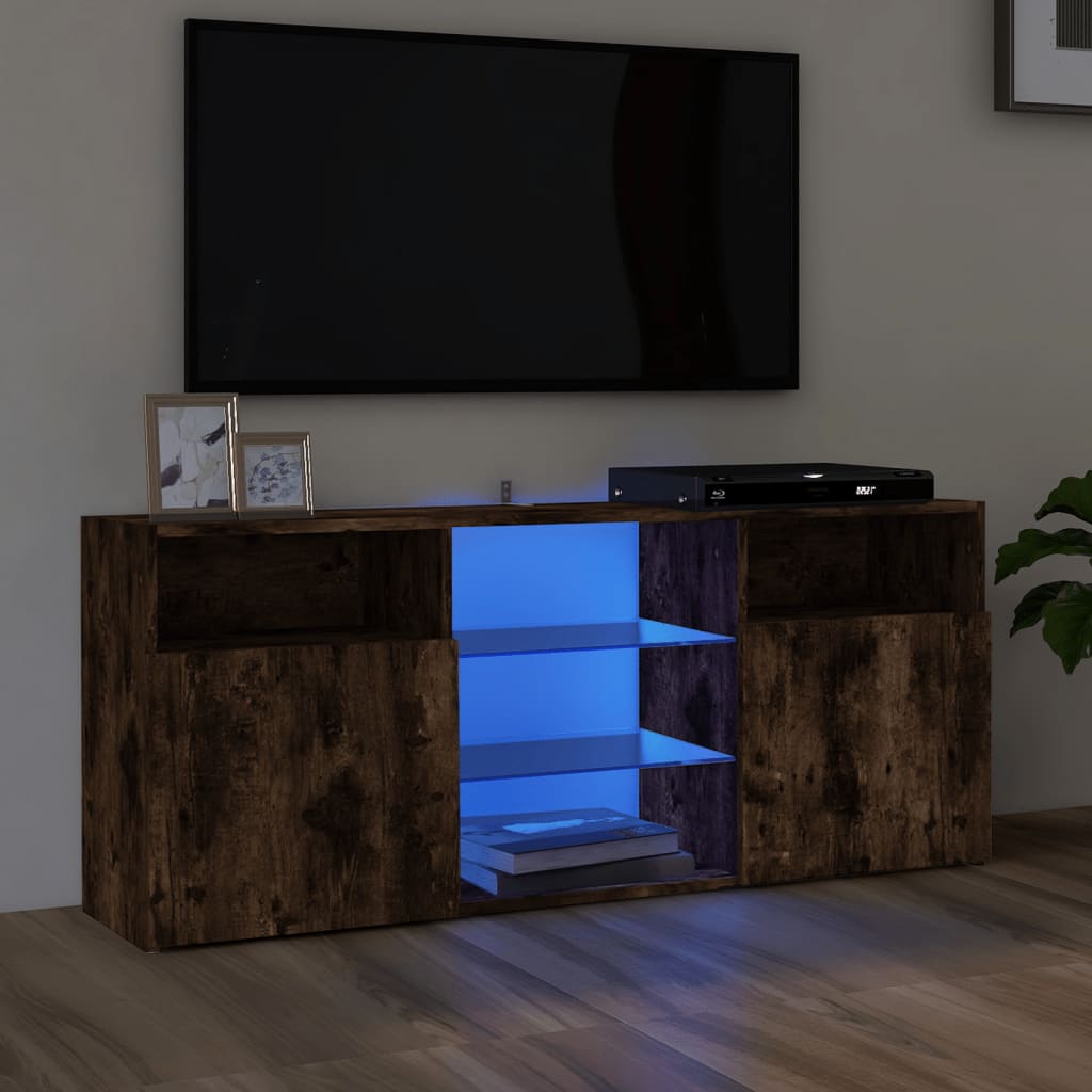 TV-bänk med LED-belysning rökfärgad ek 120x30x50 cm