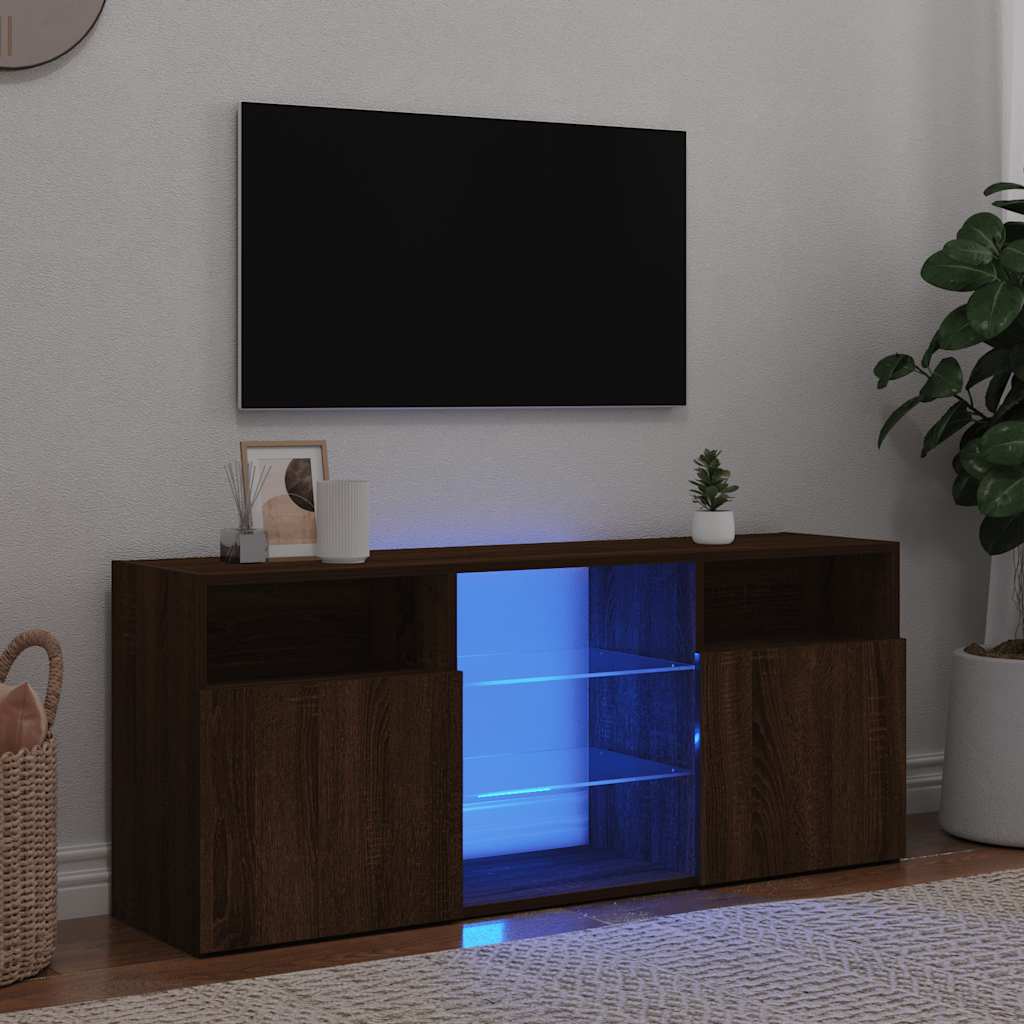 TV-bänk med LED-belysning brun ek 120x30x50 cm