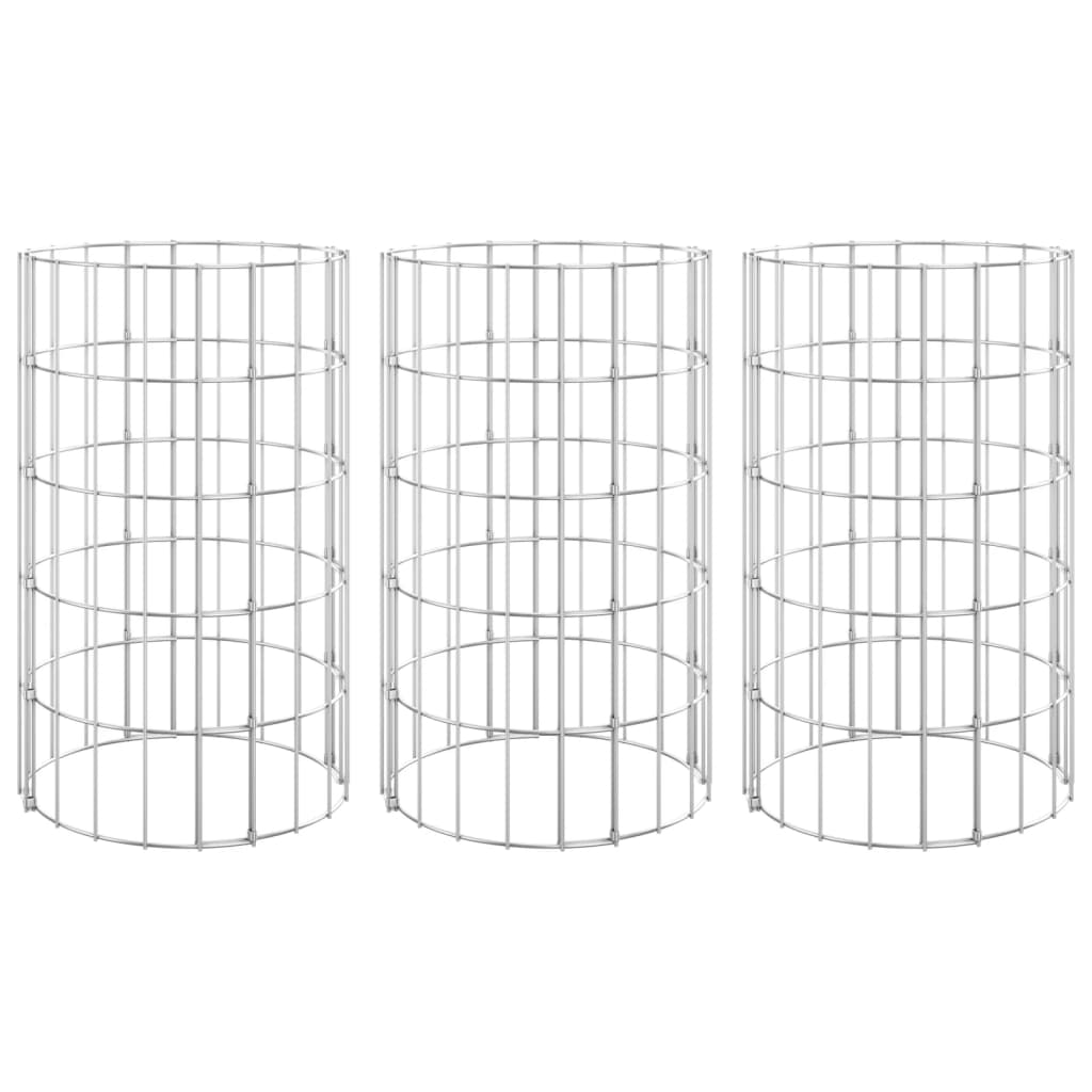 Planteringsgabion 3 st upphöjd rund galvaniserat stål Ø30x50 cm