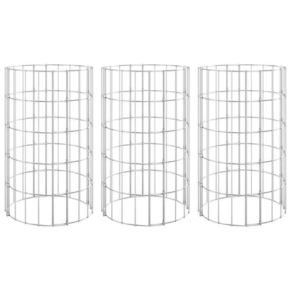 Planteringsgabion 3 st upphöjd rund galvaniserat stål Ø30x50 cm