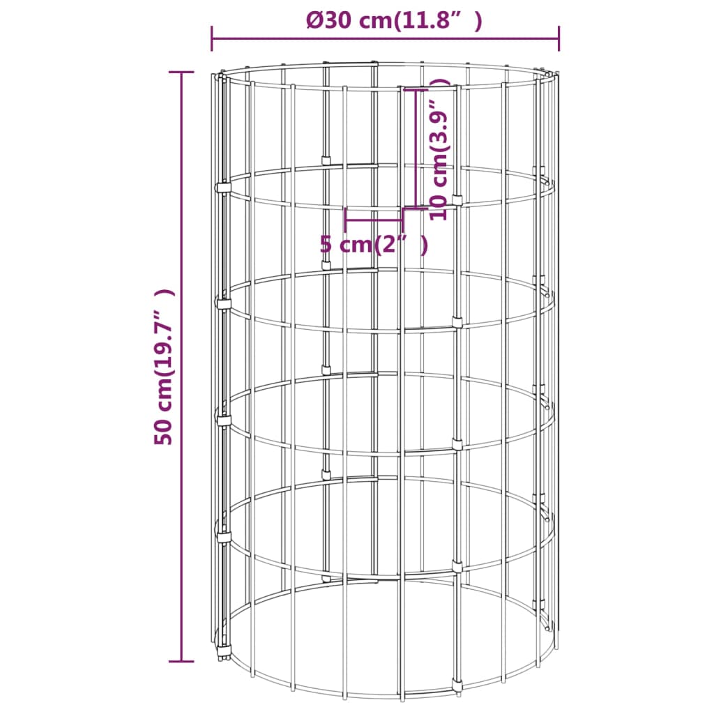 Planteringsgabion 3 st upphöjd rund galvaniserat stål Ø30x50 cm