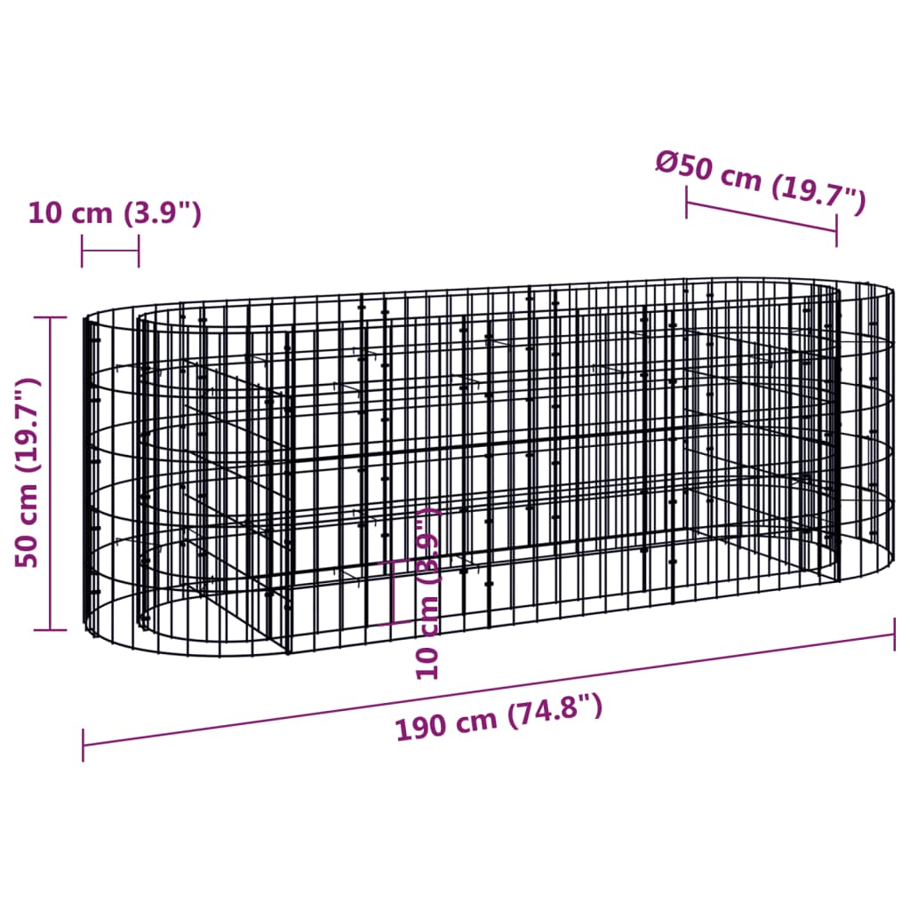 Planteringsgabion galvaniserat järn 190x50x50 cm