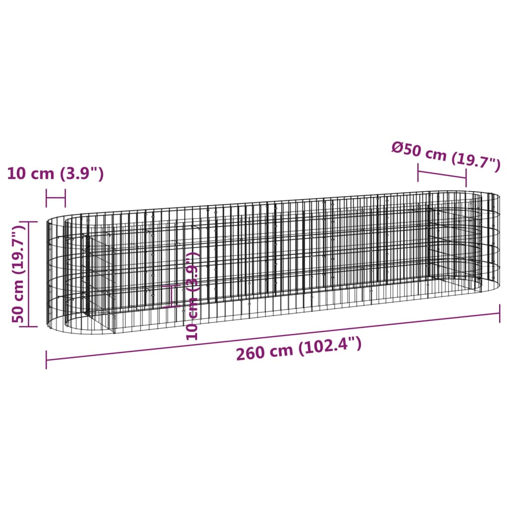 Planteringsgabion galvaniserat järn 260x50x50 cm