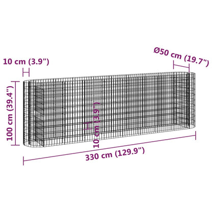 Planteringsgabion galvaniserat järn 330x50x100 cm