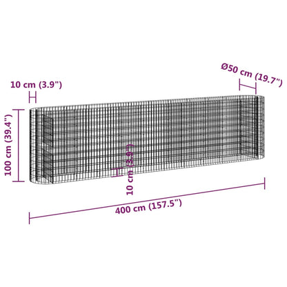 Planteringsgabion galvaniserat järn 400x50x100 cm