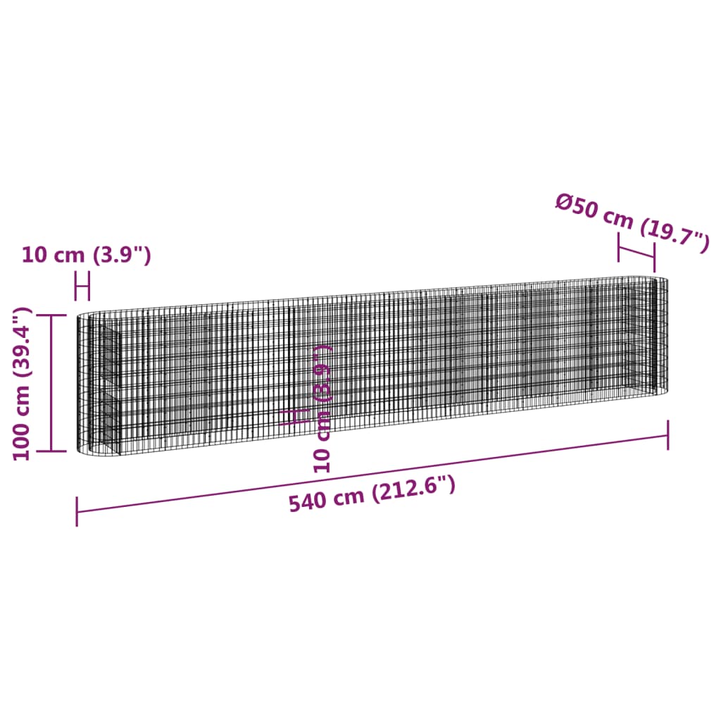 Planteringsgabion galvaniserat järn 540x50x100 cm