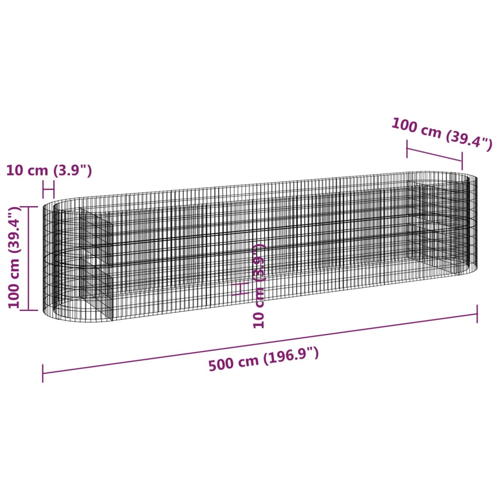 Planteringsgabion galvaniserat järn 500x100x100 cm