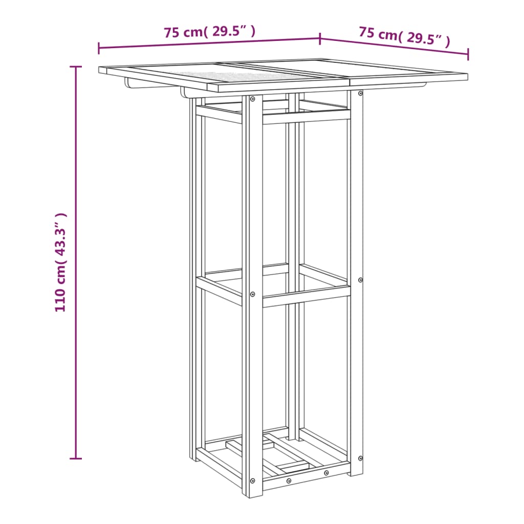 Cafébord 75x75x110 cm massivt akaciaträ