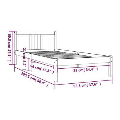 Sängram honungsbrun massivt trä 90x200 cm