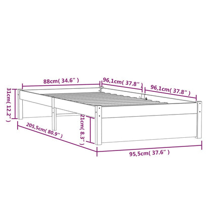 Sängram vit massivt trä 90x200 cm