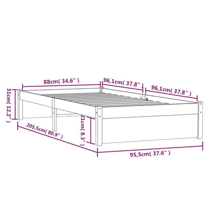 Sängram honungsbrun massivt trä 90x200 cm