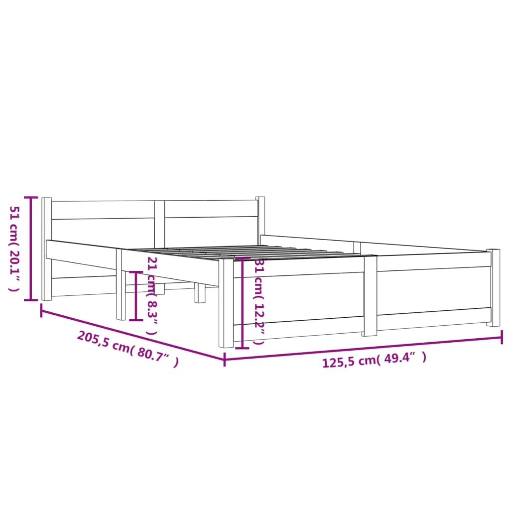 Sängram utan madrass massivt trä 120x200cm