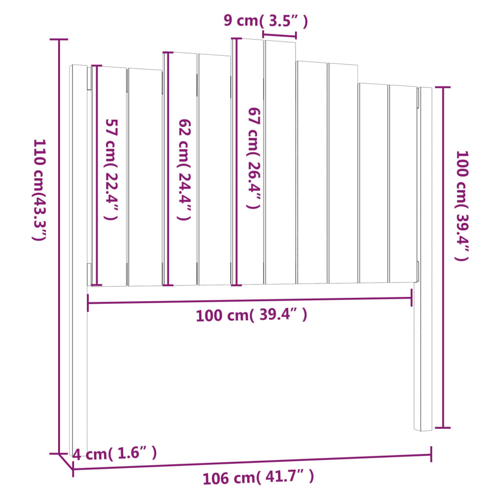 Sänggavel vit 106x4x110 cm massiv furu