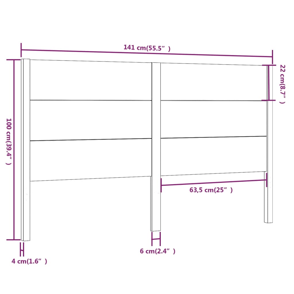 Sänggavel vit 141x4x100 cm massiv furu