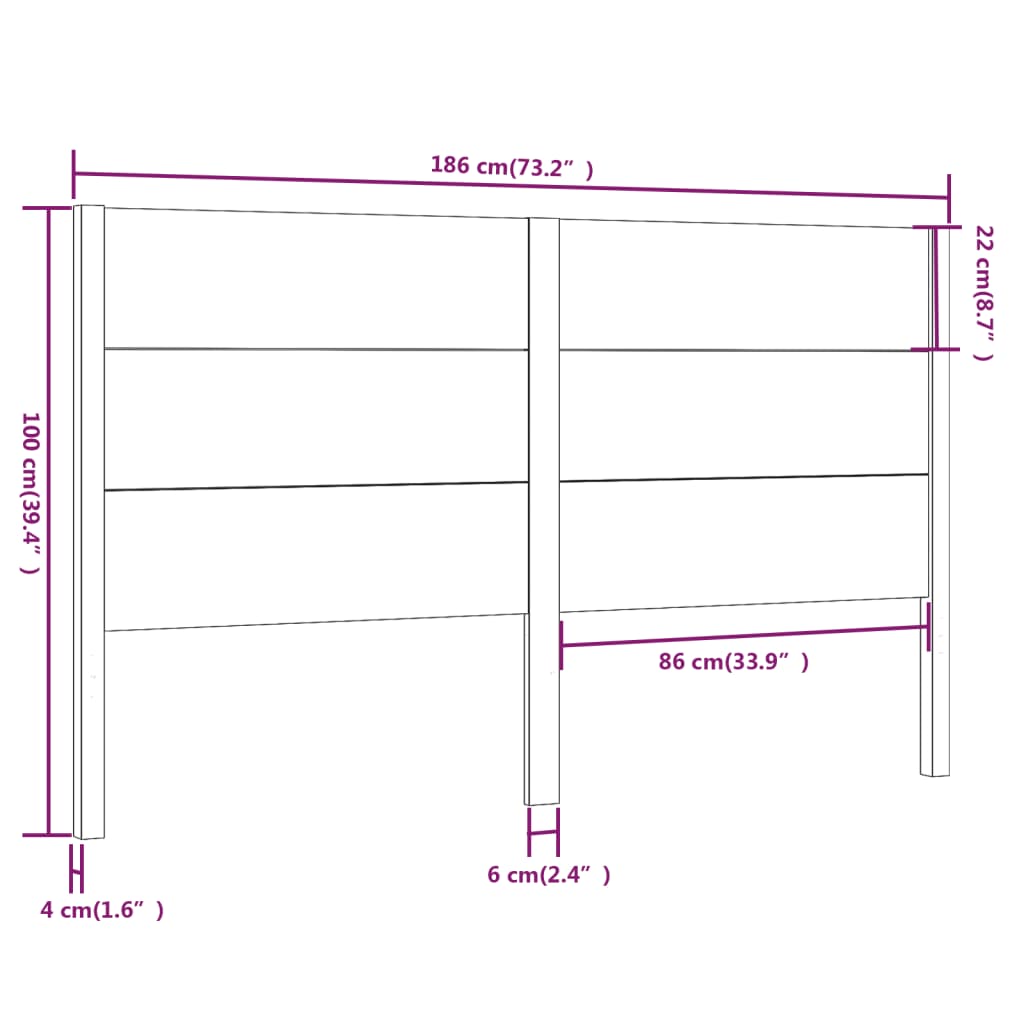 Sänggavel vit 186x4x100 cm massiv furu