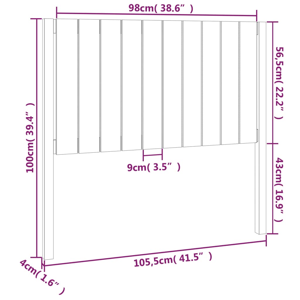 Sänggavel vit 105,5x4x100 cm massiv furu