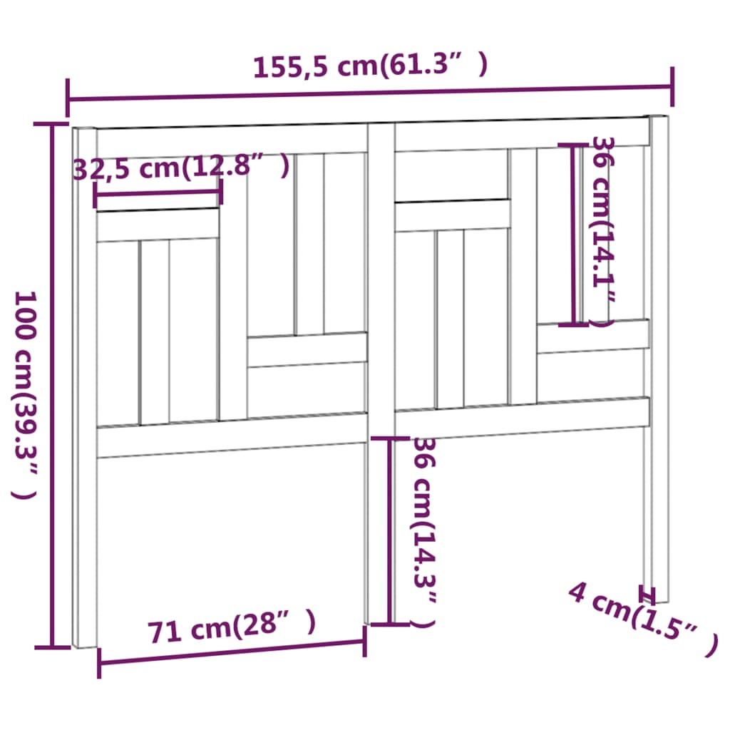 Sänggavel vit 155,5x4x100 cm massiv furu