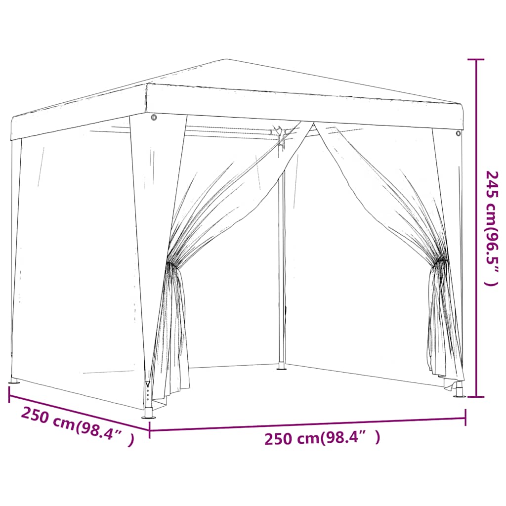 Partytält med 4 sidoväggar i nät 2,5x2,5 m HDPE blå