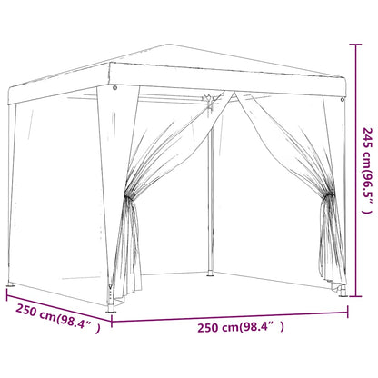 Partytält med 4 sidoväggar i nät 2,5x2,5 m HDPE blå