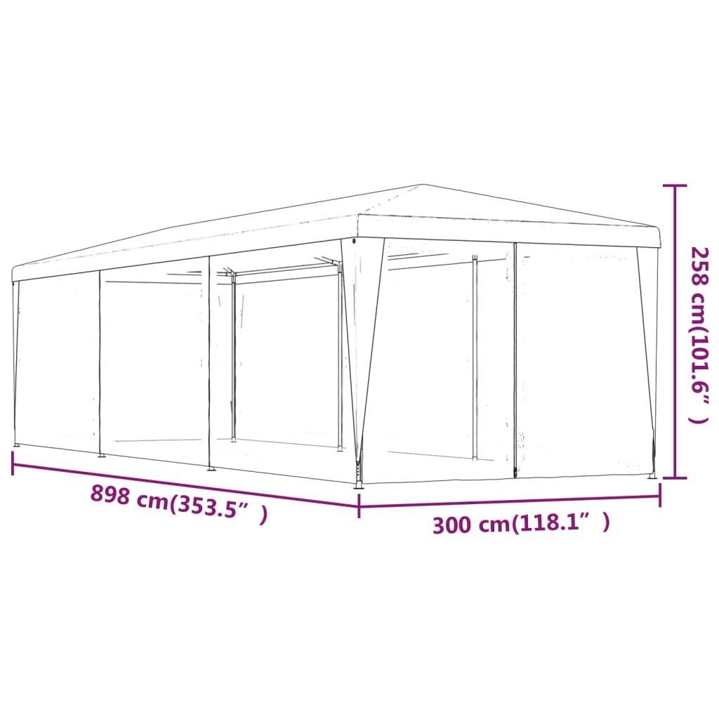 Partytält med 8 sidoväggar i nät 3x9 m HDPE grön