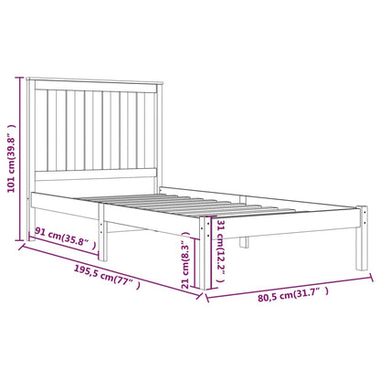 Sängram vit massivt trä 75x190 cm