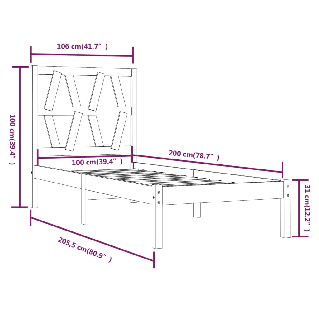 Sängram honungsbrun massiv furu 100x200 cm enkelsäng