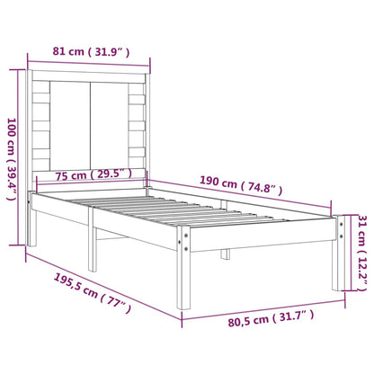 Sängram massivt trä 75x190 cm