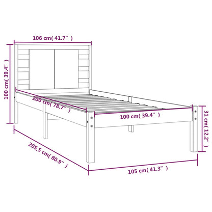 Sängram utan madrass vit 100x200 cm massiv furu