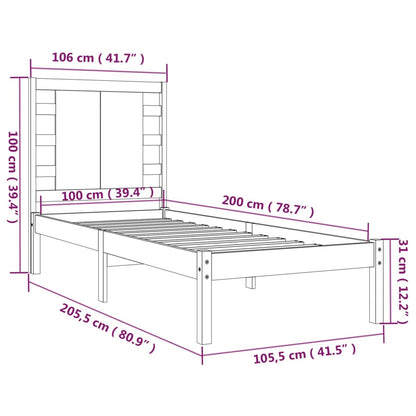 Sängram svart massiv furu 100x200 cm enkelsäng