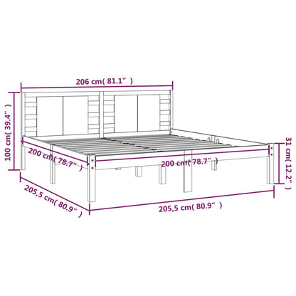 Sängram utan madrass vit 200x200 cm massiv furu