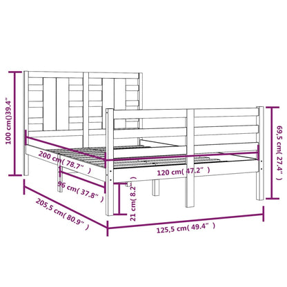 Sängram utan madrass vit 120x200 cm massiv furu