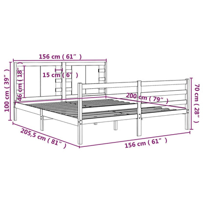 Sängram utan madrass vit 150x200 cm massiv furu