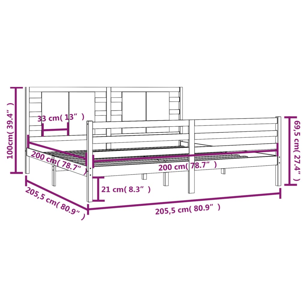 Sängram utan madrass vit 200x200 cm massiv furu