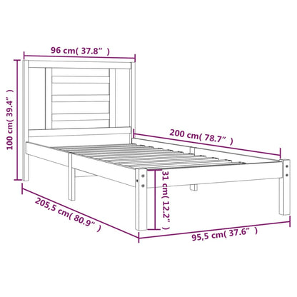 Sängram utan madrass 90x200 cm massiv furu