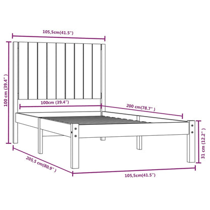 Sängram utan madrass 100x200 cm massiv furu