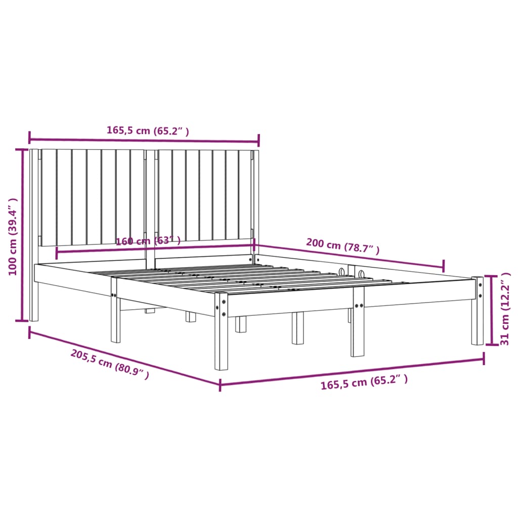 Sängram utan madrass vit 160x200 cm massiv furu