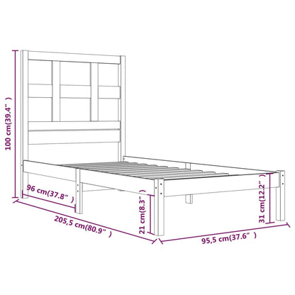 Sängram utan madrass vit 90x200 cm massiv furu