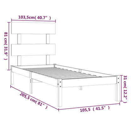 Sängram vit massivt trä 100x200 cm