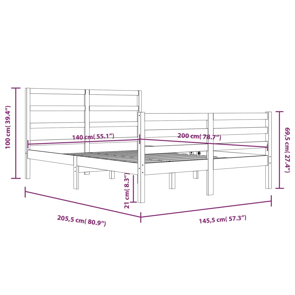 Sängram vit massiv furu 140x200 cm